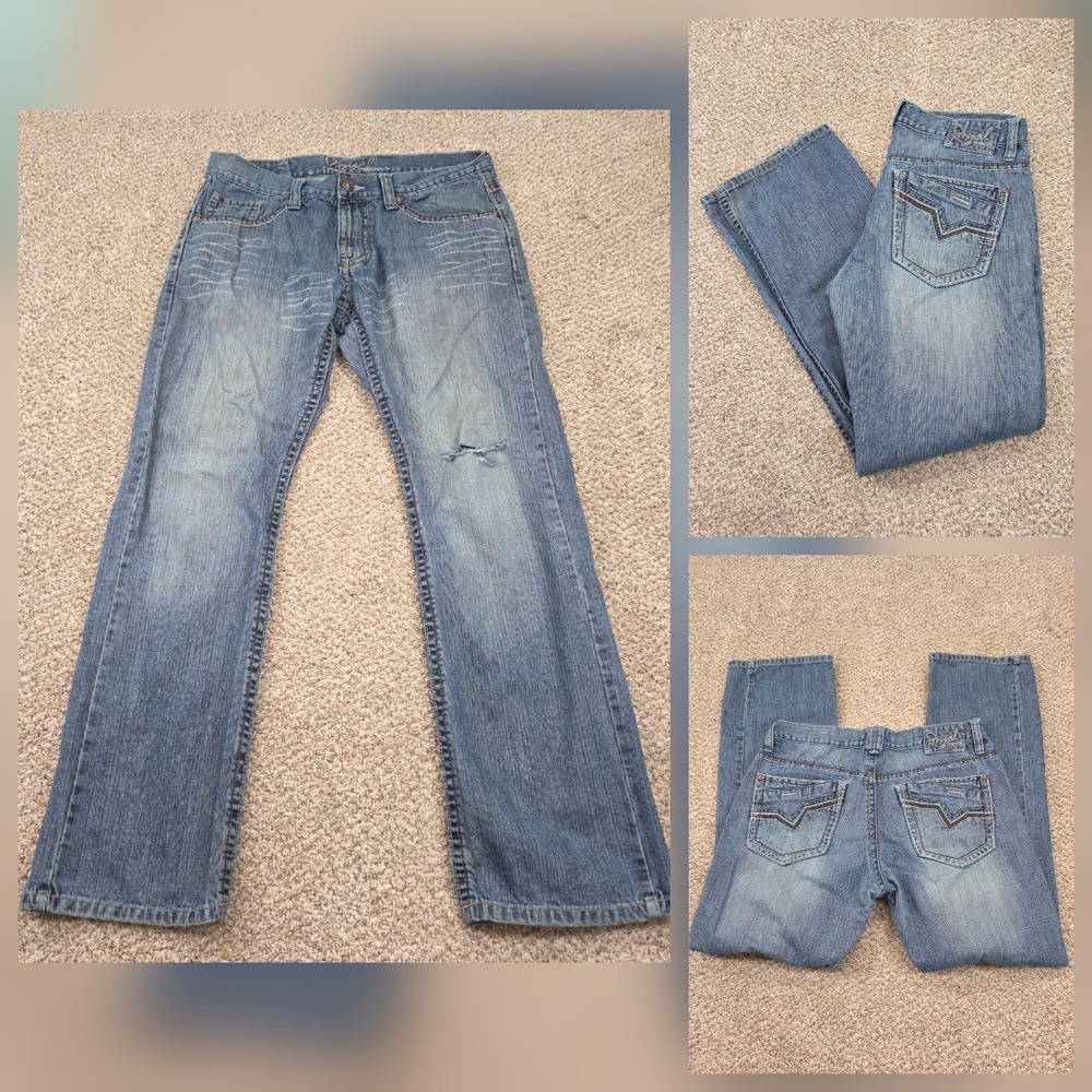 Royal Premium Y2K Denim mens Jeans Bootcut 34x32 Grunge Distressed Pockets